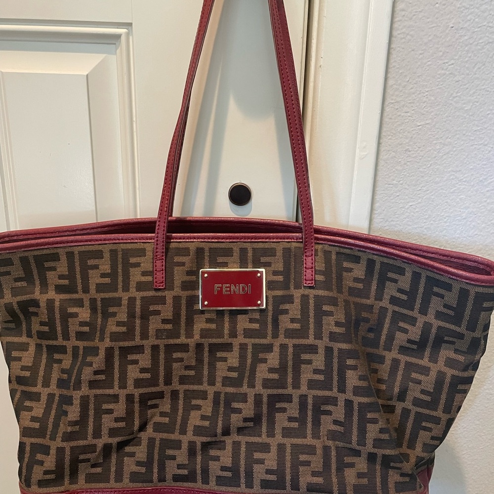Fendi Brown and Red Logo Tote